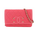 Chanel CC Filigree Chain Wallet Caviar Leather Pink Gold