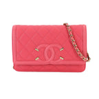 Chanel CC Filigree Chain Wallet Caviar Leather Pink Gold