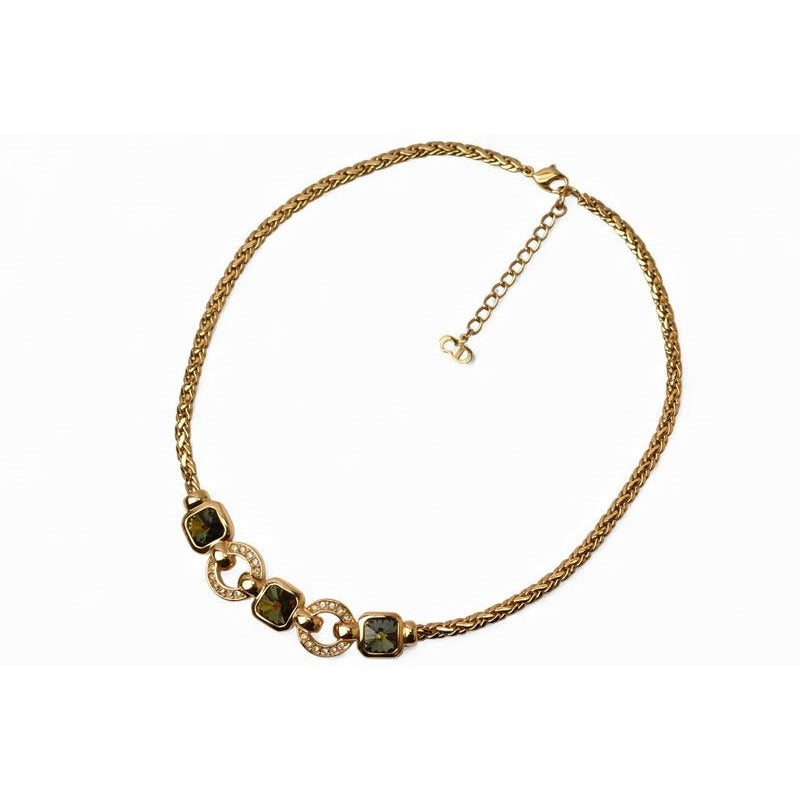 Christian Dior Necklace Vintage Rhinestone Green — view 2