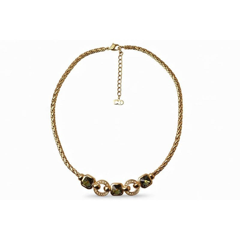 Christian Dior Necklace Vintage Rhinestone Green