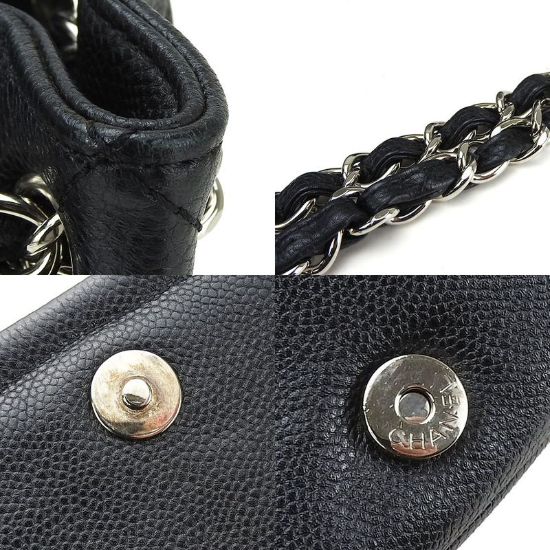 Chanel Shoulder Bag Chain Caviar Leather Black Silver Hardware — view 5