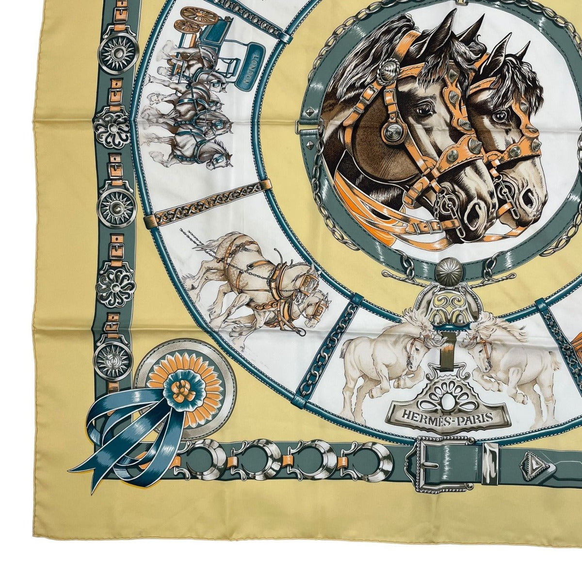 Hermes Scarf Silk Carre 90 Chevaux de Trait Yellow — view 4