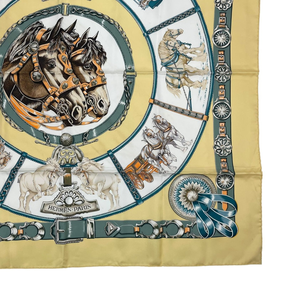 Hermes Scarf Silk Carre 90 Chevaux de Trait Yellow — view 5