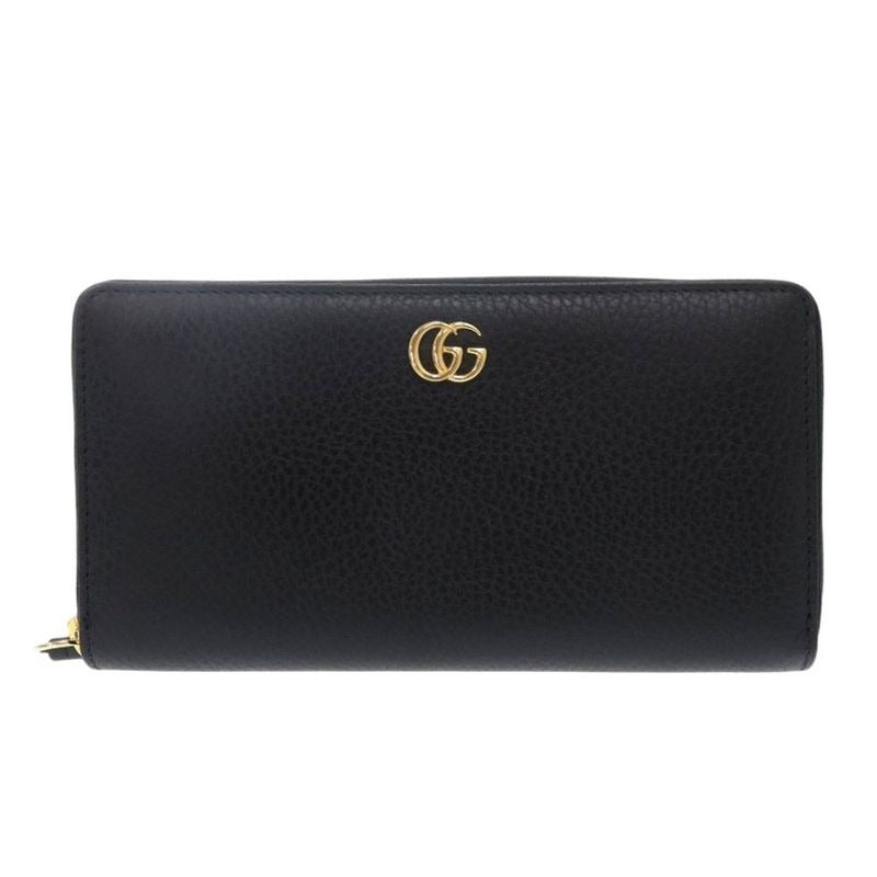 Gucci Round Zipper GG Marmont Leather Black Long Wallet 1001
