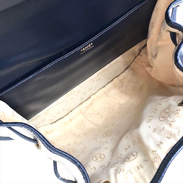 Hermes Toile Canvas Shoulder Bag Navy — view 8