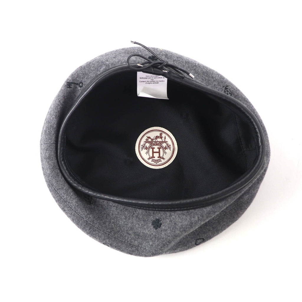 Hermes Cashmere Saint Honore Charm Leather Beret Gray 58 Handbag — view 5