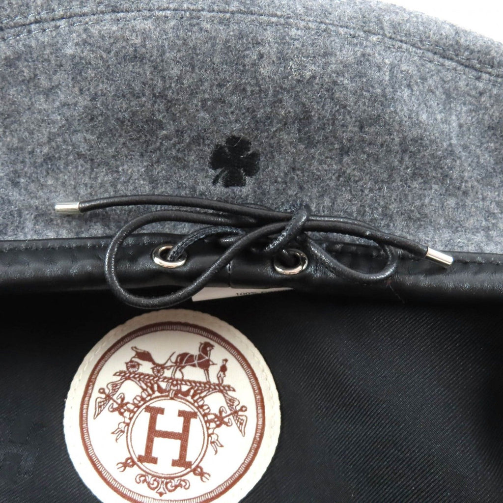 Hermes Cashmere Saint Honore Charm Leather Beret Gray 58 Handbag — view 6