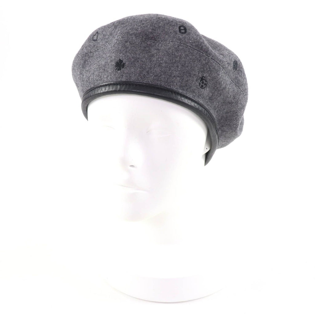 Hermes Cashmere Saint Honore Charm Leather Beret Gray 58 Handbag