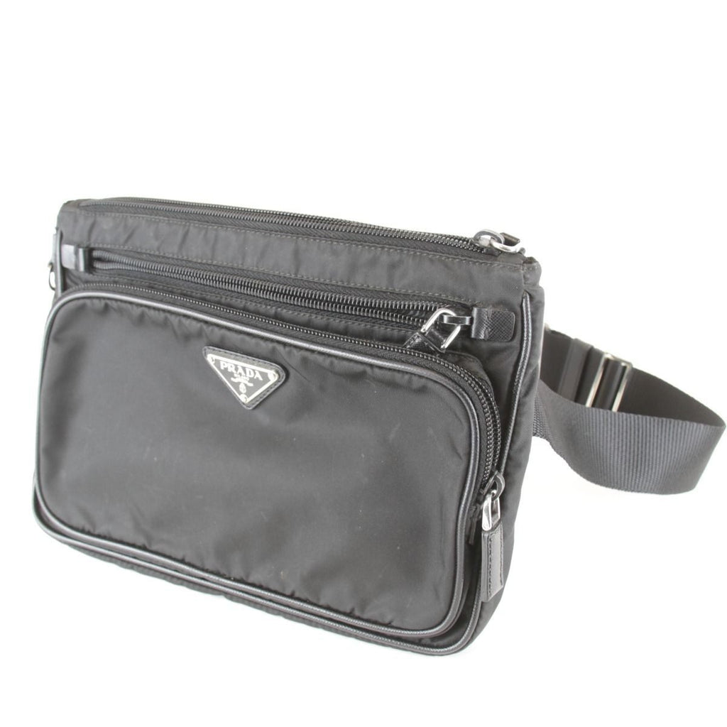 Prada Usedprada Saffiano Waist Bag Tessuto Nylon Black High Simple