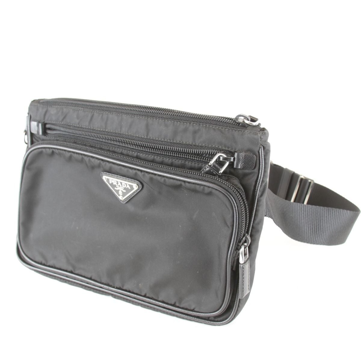 Prada Usedprada Saffiano Waist Bag Tessuto Nylon Black High Simple