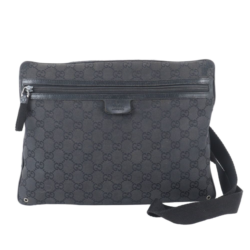 Gucci GG Canvas Leather Shoulder Bag Crossbody Messenger Business Tote Black