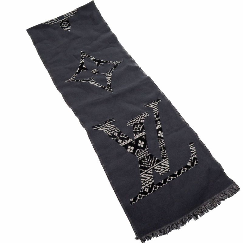 Louis Vuitton Two Sided Wool Echarpe Monogram Scarf Grey 1799 — view 4