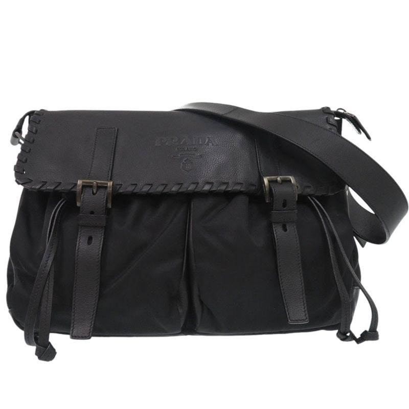 Prada Messenger Bag Bt0582 Crossbody Leather Nylon Nero 1191