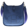 Hermes Evelyne PM Taurillon Clemence Shoulder Bag Blue Leather