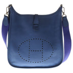 Hermes Evelyne PM Taurillon Clemence Shoulder Bag Blue Leather