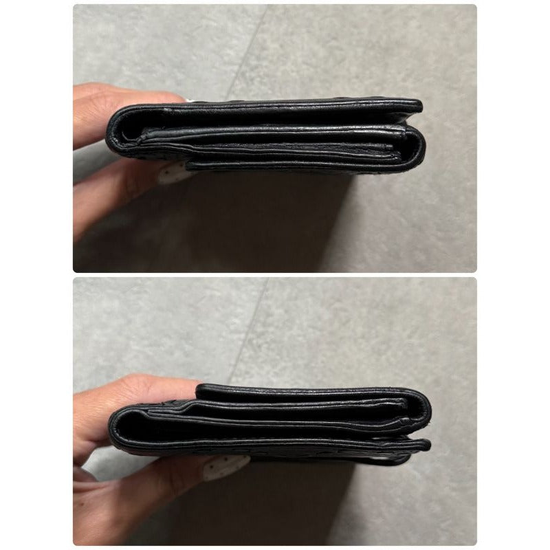 Chanel Stitching Coco Mark W Hook Bifold Wallet Leather Black Compact — view 2