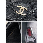 Chanel Stitching Coco Mark W Hook Bifold Wallet Leather Black Compact — view 4