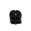Chanel Shoulder Bag Black Gold CC Logo Chain Back Drawstring