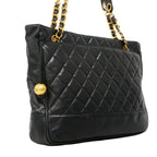 Chanel Shoulder Bag Quilted Lambskin Black Gold — view 2