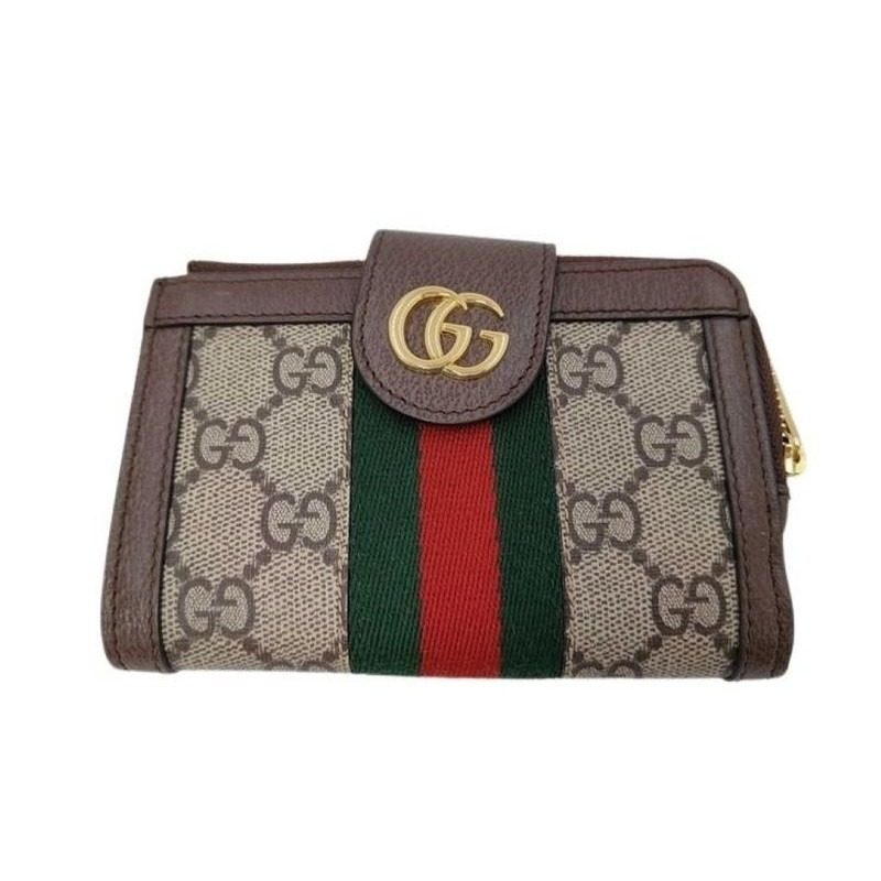 Gucci Bifold Wallet Ophidia Brown Beige GG Supreme Leather Gold