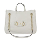 Gucci Horsebit 1955 Medium Tote Handbag Leather Ivoryish Gold Hardware