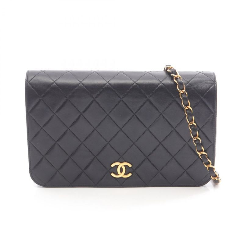 Chanel Shoulder Bag Quilted Full Flap Black Lambskin Push Lock