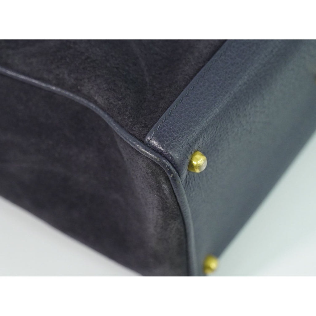 Gucci Bamboo 2-Way Shoulder Bag Pochette Suede Leather Navy — view 7
