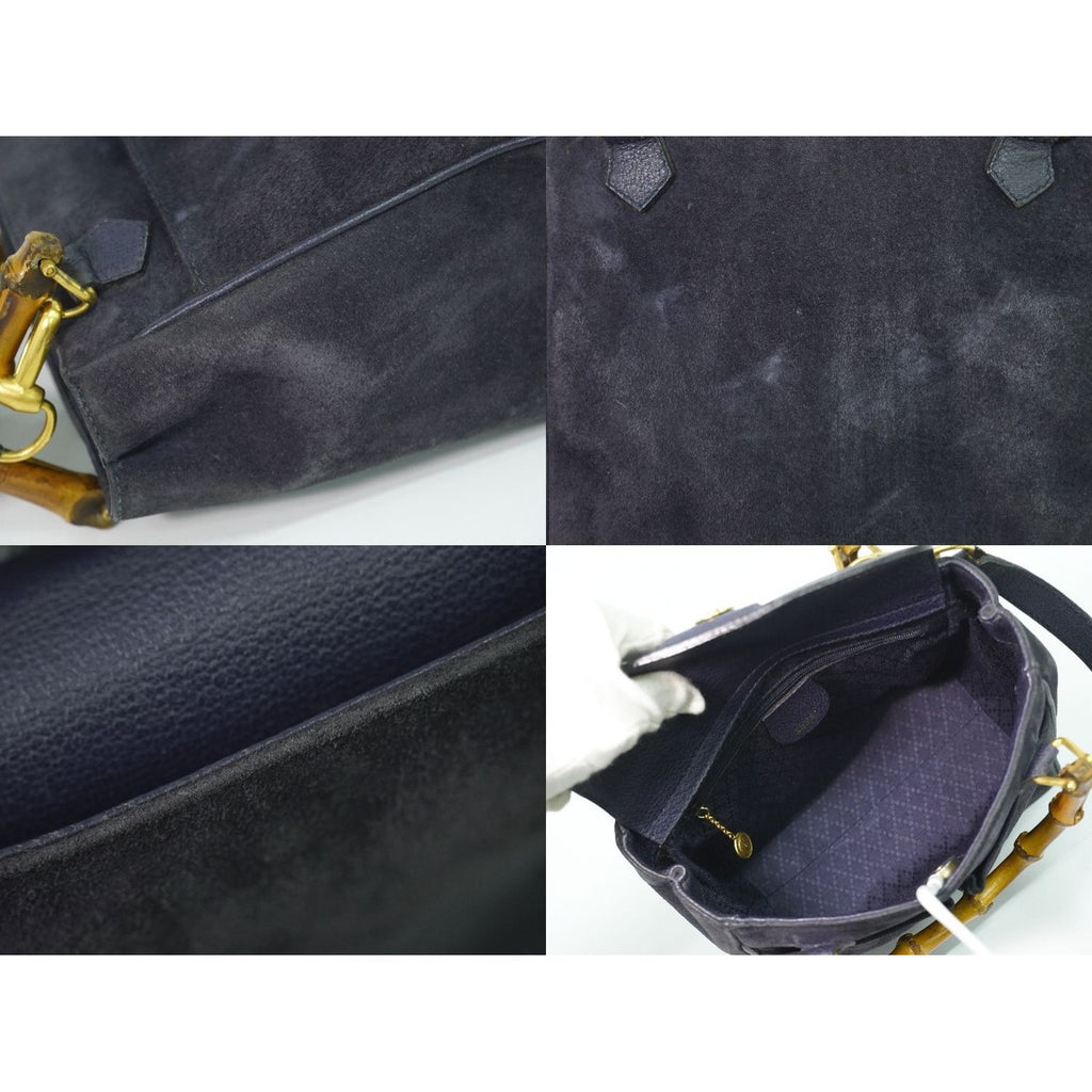 Gucci Bamboo 2-Way Shoulder Bag Pochette Suede Leather Navy — view 8