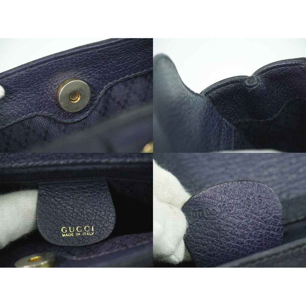 Gucci Bamboo 2-Way Shoulder Bag Pochette Suede Leather Navy — view 9