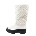Hermes Leather Long Boots Exlibris Quilted Logo Shoes 35.5 Ivory