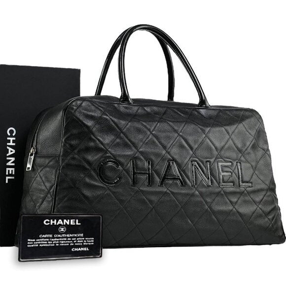 Chanel CC Caviar XL Travel Bag Bowler Tote Weekender Boston Duffle