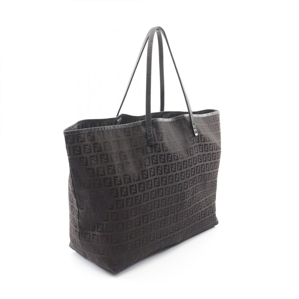 Fendi Tote Zucchino Dark Brown Canvas Leather — view 2