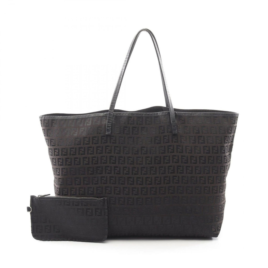 Fendi Tote Zucchino Dark Brown Canvas Leather