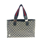 Gucci Sherry Line Navy Silver GG Canvas Leather Tote Shoulder Bag