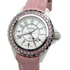 Chanel Watch Quartz Pink Saffiano Ceramic White Silver