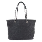 Chanel Quilted Chain Tote Bag Caviar Leather Black Silver