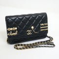 Chanel Quilted Chain Wallet 19 Lambskin Black Gold Silver