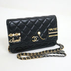 Chanel Quilted Chain Wallet 19 Lambskin Black Gold Silver