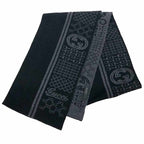Gucci Wool Scarf Black Gray GG Bit Pattern
