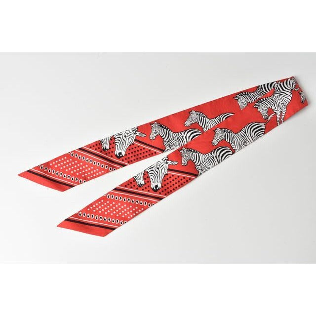 Hermes Tulley Scarf Silk Twill Gibra Motif Red Multi — view 2