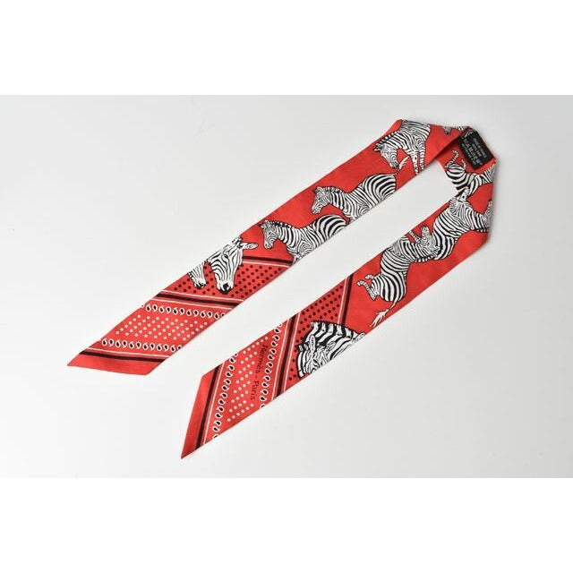 Hermes Tulley Scarf Silk Twill Gibra Motif Red Multi — view 3