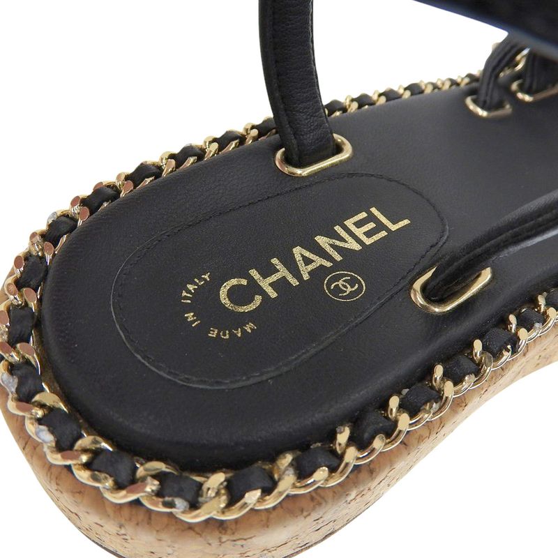 Chanel Leather Coco Mark Chain Strap Sandals 35 C — view 8