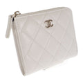Chanel Small Wallet Ap3999 Coin Case Caviar Leather White Gold Hardware