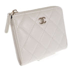 Chanel Small Wallet Ap3999 Coin Case Caviar Leather White Gold Hardware