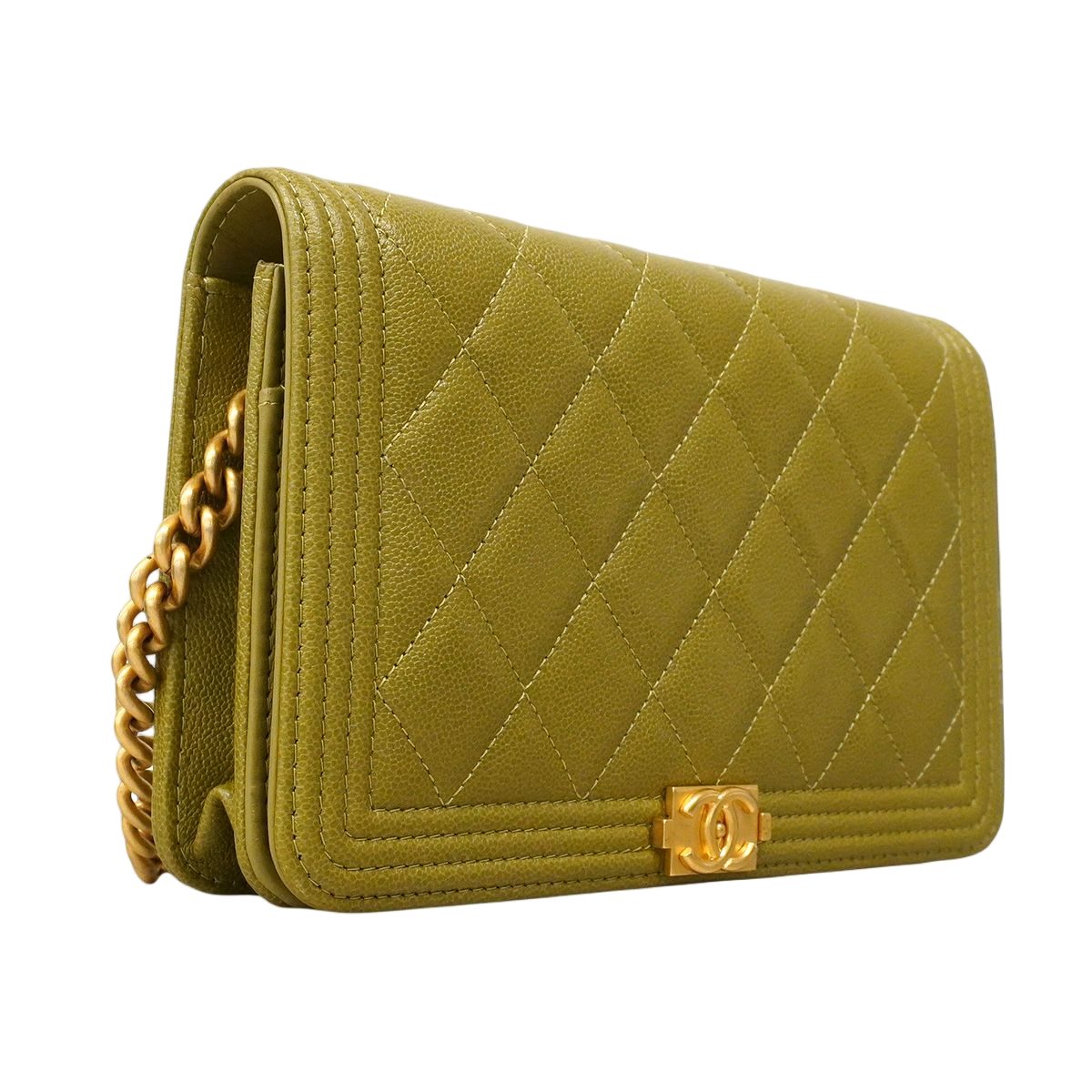 Chanel Shoulder Wallet Boy Caviar Leather Khaki Gold — view 2