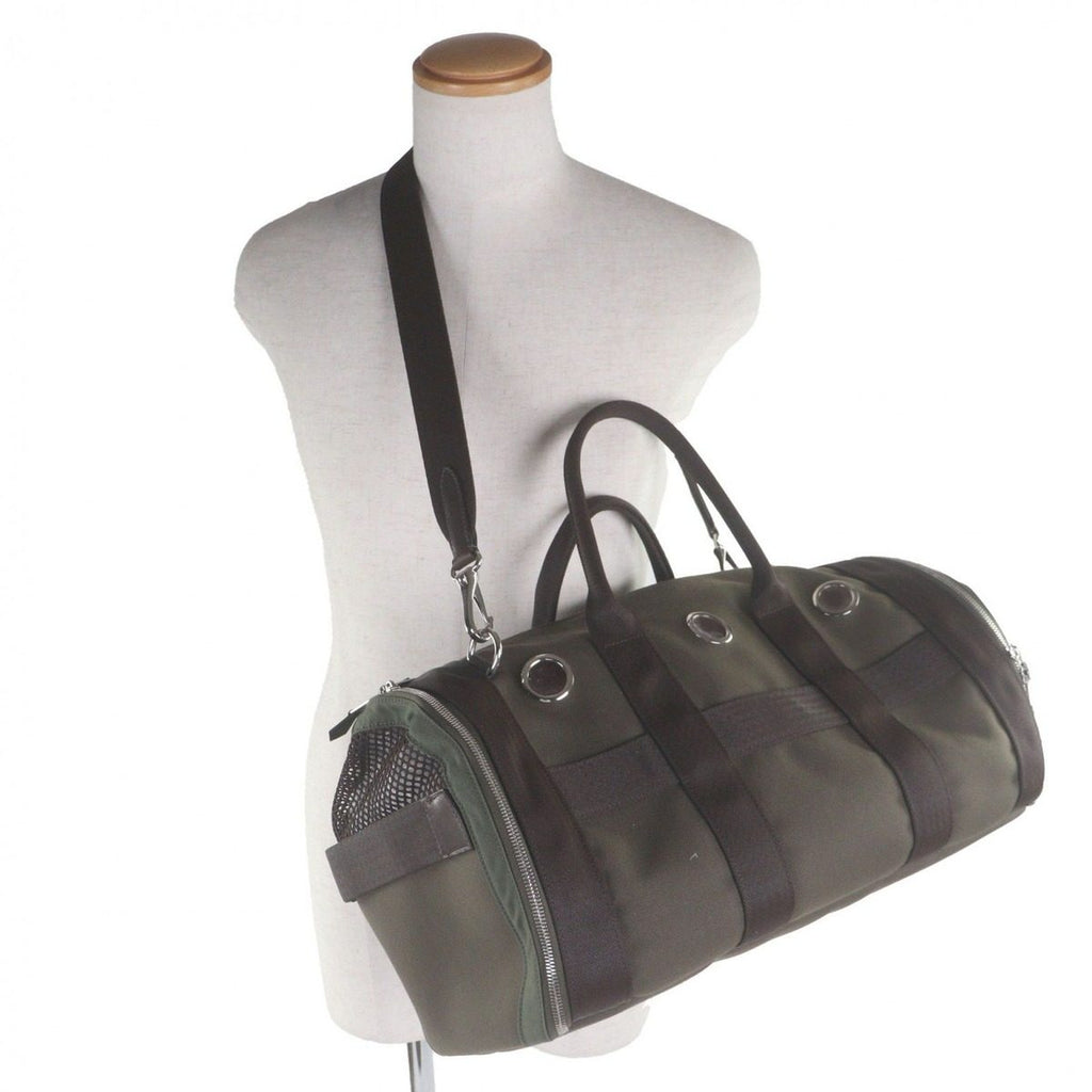 Hermes Toile Military Leather Silver 2-Way Dog Carrier Pet Boston Bag Khaki — view 2