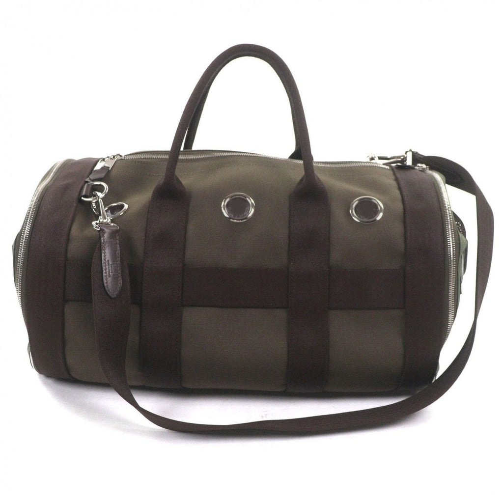 Hermes Toile Military Leather Silver 2-Way Dog Carrier Pet Boston Bag Khaki — view 3