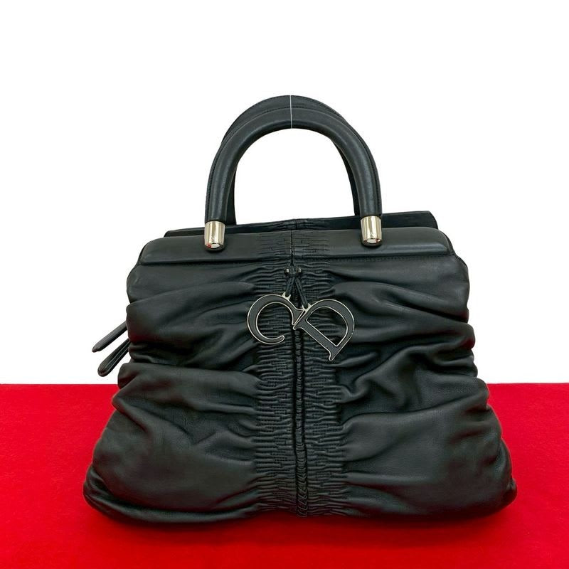 Christian Dior Karenina CD Logo Charm Hardware Leather Tote Black