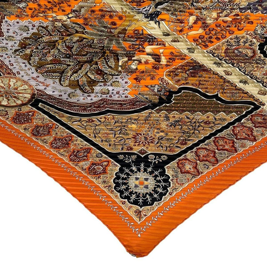 Hermes Pleated Silk Scarf Aux Portes du Palais Royal Doors Orange — view 5