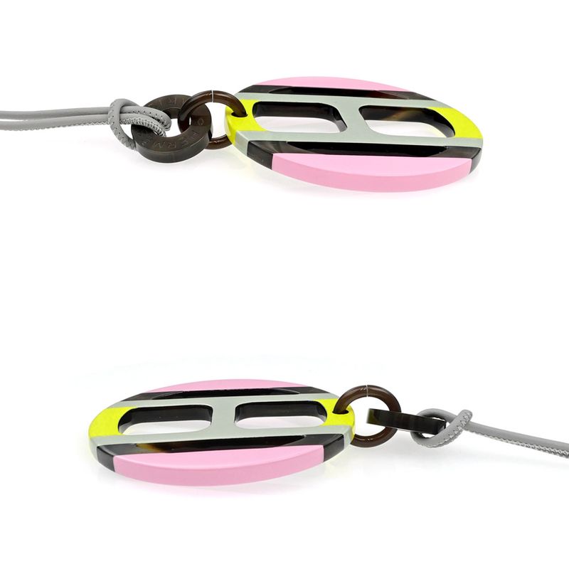 Hermes Necklace H Equipe Buffalo Horn Pink Gray Yellow Pendant — view 4